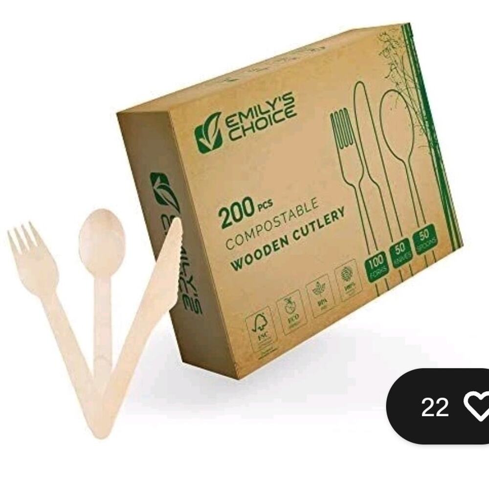 Disposable/biodegradable Wooden Cutlery/compostable Utensils Set 200 Pc